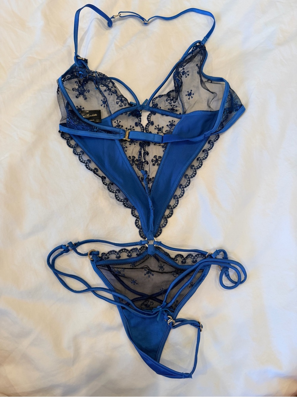 ❄️ NEW Honey Birdette Sassy K Blue Sheer Snowflake Lace Playsuit - XS ❄️ - Picture 5 of 6